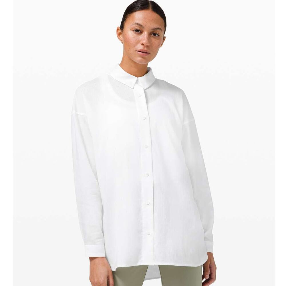 Lululemon All Days Shirt White Seersucker Plus Size 16 Maternity Oversized Loose